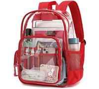 Mimfutu Heavy Duty Clear Backpack School Backpack, PVC Transparent Backpacks See Through Bookbag for Girls Boys Women Men(Red)