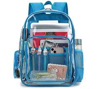 Mimfutu Heavy Duty Clear Backpack School Backpack, PVC Transparent Backpacks See Through Bookbag for Girls Boys Women Men(Blue)