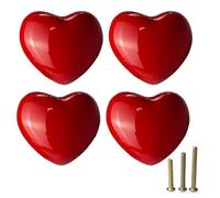 Mimhooy 4 Pack Red Ceramic Drawer Knobs Decorative Cabinet Knobs, Heart Shaped Cupboard Knobs, Knobs for Cupboards & Draws