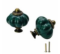 Mimhooy 6 Pcs Teal Drawer Knobs Pumpkin Vintage Cabinet Pulls Ceramic Dresser Knobs