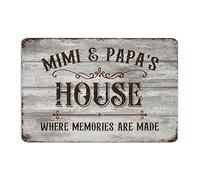 MIMI & PAPA'S House Where Memories Are Made Farmhouse Metal Signs Outdoor Personalized Dining Room Signs Home Décor Tin Signs for Cabin Front Door Dorm 8x12 Inch