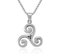 MIMI Sterling Silver Celtic Triple Spiral Triskele Triskelion Swirl Pendant Necklace, 18 inches