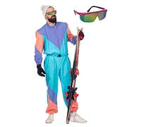 MIMIKRY 80s Retro Ski Suit Men's Costume Including Glasses Jumpsuit Onesie Trash Bad Taste Apres Ski, Size: 50