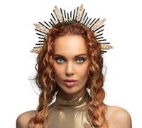 MIMIKRY Black Halo Crown Astra Tiara with Gold Embellishments and Pearls Tiara Headdress Headband Halo Goddess