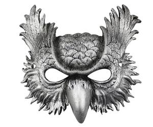 MIMIKRY Half Mask Spooky Owl Evil Owl Bird Masquerade Ball Owl Mask Commedia dell'arte Halloween, Colour: Silver