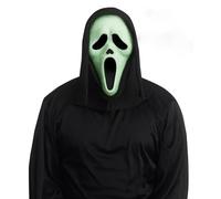 MIMIKRY Original Ghost Face Scream Mask Glow In The Dark with Rhinestones and Glitter Hood Halloween Horror Ghost Film, Black/Green