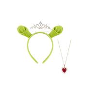 MIMIKRY Shrek Costume Accessory Set Fiona - Headband with Green Ogre Ears Crown Chain - Accessory Set for Women & Girls - Carnival, Fancy Dress & Theme Party