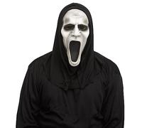 MIMIKRY Silent Screamer Mask Screaming Face with Hood Black/White Halloween Horror Ghost