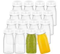 MIMIND 16Pcs 4oz/120ml Mini Plastic Juice Bottles,Small Clear Shot Bottles with Lids,Reusable Food Grade Beverage Drink Containers for Juices,Smoothie,Milk,Water and Other Beverages