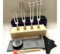 MIMIRACLE Resonance Tuning Forks for Healing - Complete Set with Weighted & Unweighted Forks (128Hz, 136Hz, 256Hz, 384Hz), Wooden Resonator and Hockey Puck Activator - Chakra Sound Therapy Tools