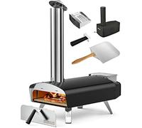 Mimiuo Outdoor Pellet & Wood Fired Pizza Oven for Garden, Black | Black Coated Classic W-Oven Series Pizza Oven with 13" Pizza Stone,Foldable Pizza Peel & Cover for Garden & Camping