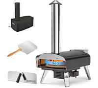 Mimiuo Outdoor Wood Pellets Pizza Oven with Automatic Rotation System | Wood Fired Pizza Oven with φ33 cm Pizza Stone, Foldable Pizza Peel & Cover for Garden, Black