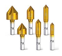 MIMIVIVA Countersink Drill Bit, Countersink Drill Bit Set with 82 Degree Center Countersink Bits for Wood Quick Change Bit 6mm - 19mm 6 Pcs