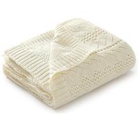 mimixiong 100% Cotton Baby Blanket, Soft Knitted Cellular Baby Blanket Swaddle Blankets for Newborn - 90x70cm, Cream