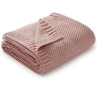 mimixiong Baby Blanket Soft Lightweight Knitted Blanket, Pram/Travel/Moses Basket Baby Blankets for Newborn Baby Boy Girls - 100 x 80 cm, Pink
