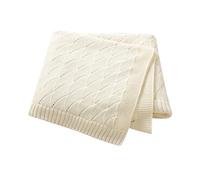 mimixiong Cotton Knit Baby Blanket Soft Crochet Cellular Blanket Baby Gifts for Newborn Boys Girls,100 x 80 cm (Cream)