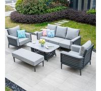 MIMO Aluminum Tube Outdoor Sofa Set with Bench, Coffee Table in Grey | Size: 5 Pack Mimo Grey 5 Pack