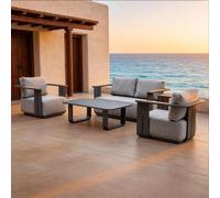 MIMO Garden 4-Seater Aluminum Sofa Set with Teak Armrests, Coffee Table in Grey | Size: 4 Person Mimo Grey 4 Person