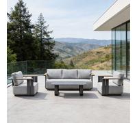 MIMO Garden 5-Seater Aluminum Sofa Set with Teak Armrests, Coffee Table in Grey | Size: 1 Pack Mimo Grey 1 Pack