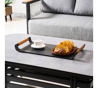 MIMO Garden Aluminum Tray with Teak Handles, Outdoor Food Drinks Tray in Grey | Size: 1 Pack Mimo Grey 1 Pack