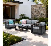 MIMO Garden Full Aluminum Rope Weave Sofa Set with Coffee Table in Grey | Size: 1 Pack Mimo Grey 1 Pack