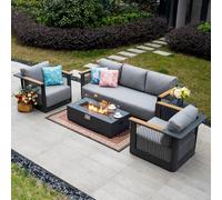 MIMO Garden Full Aluminum Rope Weave Sofa Set with Iron Fire Pit Table in Grey | Size: 1 Pack Mimo Grey 1 Pack