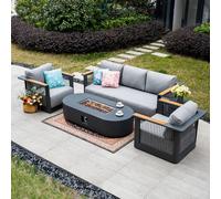 MIMO Garden Full Aluminum Rope Weave Sofa Set with Terrafab Fire Pit Table in Grey | Size: 1 Pack Mimo Grey 1 Pack