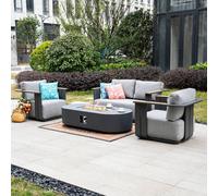 MIMO Outdoor 4-Seater Aluminum Sofa Set with Terrafab Fire Pit Table in Grey | Size: 4 Person Mimo Grey 4 Person