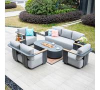 MIMO Outdoor Aluminum Sofa Set with Teak Armrests, Terrafab Fire Pit Table in Grey | Size: 1 Pack Mimo Grey 1 Pack