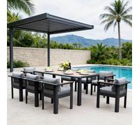 MIMO Outdoor Garden Aluminum Dining Table Set, 8 Chairs with Teak Armrests in Grey | Size: 1 Pack Mimo Grey 1 Pack