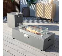 MIMO Outdoor Rectangular Gas Fire Pit Table with Multi-Use Side Table in Grey | Size: 1 Pack Mimo Grey 1 Pack