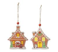 Mimoqk Christmas Tree Ornaments - 2 Pieces Wooden Hanging Collection with Light, Christmas Spice House Ornament for Holiday Party Supplies Home Kitchen Outdoor