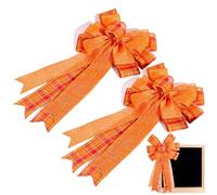 Mimoqk Fall Tree Topper, Thanksgiving Bow with Orange Buffalo Plaid, 2 Piece Ribbons for Craft Supplies Seasonal Decoration Holiday Kitchen Indoor Farmhouse Front Door Autumn Harvest