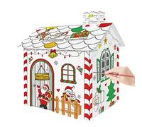 Mimoqk Holiday Painting Craft House Decoration, Christmas Coloring Cardboard House for Kids, Colorable Cardboard House, Creative Arts and Crafts Project for Children, Toddler Fun