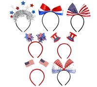 Mimoqk Independence Day Headband Accessories 4th of July | Hair Accessories in Red White and Blue,Patriotic Decorations 7 Piece Hair Hoop Set for 4th of July