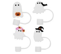 Mimoqk Mouthpieces Straws - Ghost Mouthpieces for Straws Parties, 4 Reusable Silicone Decorative for Kitchen Autumn Season Girls Boys Men