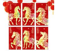 Mimoqk Red Envelopes for Silver, 6 Pieces 2026 Traditional Chinese New Year - Pack D Silver Red Foil for the Year of the Horse 2026, for Adults, Family, Friends, Wedding, Party, Celebration