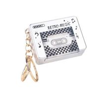 Mimoqk Retro Sound Keychain, Small Cassette Keyring, 10 Songs Music Player with Classic Design, Musical Player Keychain with Portable Size, Novelty Accessories, Music Keychains for Backpack, Silver