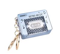 Mimoqk Retro Sound Keychain, Small Cassette Keyring, 10 Songs Music Player with Classic Design, Musical Player Keychain with Portable Size, Novelty Accessories, Music Keychains for Backpack, Blue, Se