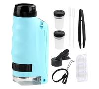 Mimoqk Small Microscope Kids Handheld,250X Magnification Children's Handheld Microscope Toy | With LED Light Scientific Puzzle Toys For Outdoor Trip