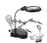 Mimoqk Solder Helping Hands - Magnifier Soldering Station,Adjustable Hand Practice Tool with Led Light Alligator Clips for Welding Circuit Board Assembly Jewelry Craft Component Testing Model Building