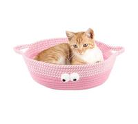 Mimoqk Woven Cat Bed for Indoor Cats, Cotton Rope Cat Beds | Single Cotton Rope Basket Round Pet Nest | Washable Small Dog Nest Beds Hammock