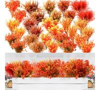 Mimorou 100 Pcs Bundle Fall Artificial Flowers Outdoor UV Resistant Autumn Orange Fake Plants Flowers Faux Plastic Greenery Decoration Shrub for Wedding Window Box Home Porch Fireplace Thanksgiving