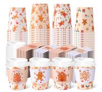 Mimorou 100 Set Christmas Disposable Coffee Cups with Lids and Sleeves Bulk 8oz Gingerbread Man Candy Paper Cup Xmas Cups for Coffee Hot Cocoa Bar Party Decoration Supplies
