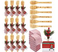 Mimorou 12 Set Christmas Friend Kitchen Utensils Gift Set Bamboo Spatula | Christmas Bamboo Spoon Spatula, Artificial Picks, Waffle Towel, Thank You Tag, Xmas Cooking Gifts for Close Pals Friends
