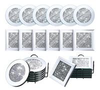 Mimorou 14 Pcs Crystal Coasters with Holder Set 2 Black Holder 12 Glass Mirrored Silver Round Square Diamond Coasters 4 Inch for Kitchen Dining Table Home Coffee