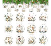 Mimorou 24 Pcs 12 Days of Christmas Wooden Ornaments with Hemp Rope 12 Days of Christmas Tree Decoration Partridge French Hens Doves Round Hanging Ornaments Xmas Gifts Epiphany Celebration Decor