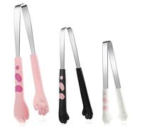 Mimorou 3 Pcs Cat Paw Tongs Kawaii Food Stainless Steel Kitchen Tongs Cute Kitchen Accessories Christmas Gift for Cooking Toast, Bagels Barbecue and More, 3 Size(Pink, White, Black)
