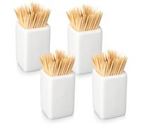 Mimorou 4 Pcs White Ceramic Toothpick Holder Simple Ceramic Toothpick Dispenser Container for Home Kitchen Charcuterie Board, Easy to Clean