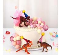 Mimorou 42pcs Dinosaur Birthday Party Decorations Pink Dino Cake Toppers Mini Tiny Hats Pink Tutu Skirt Balloons Rubber Heart for Dinosaur Lover Dino Theme Party Cake Baking Wedding Anniversary